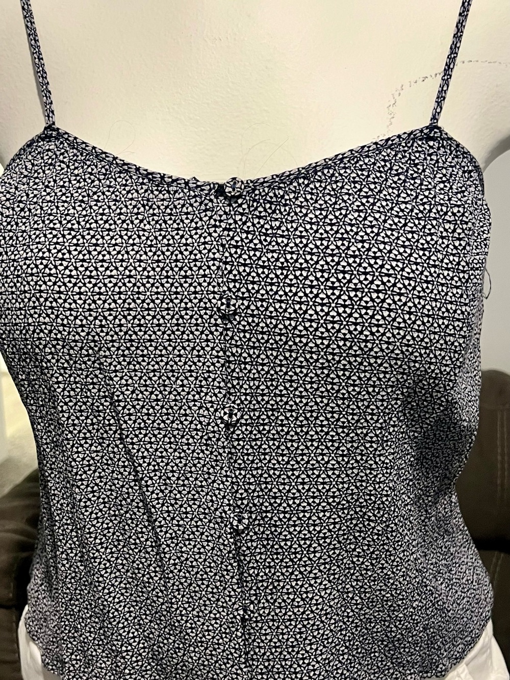 Daytrip Black & White Printed Spaghetti Strap Camisole/Tank Top-Size Medium
